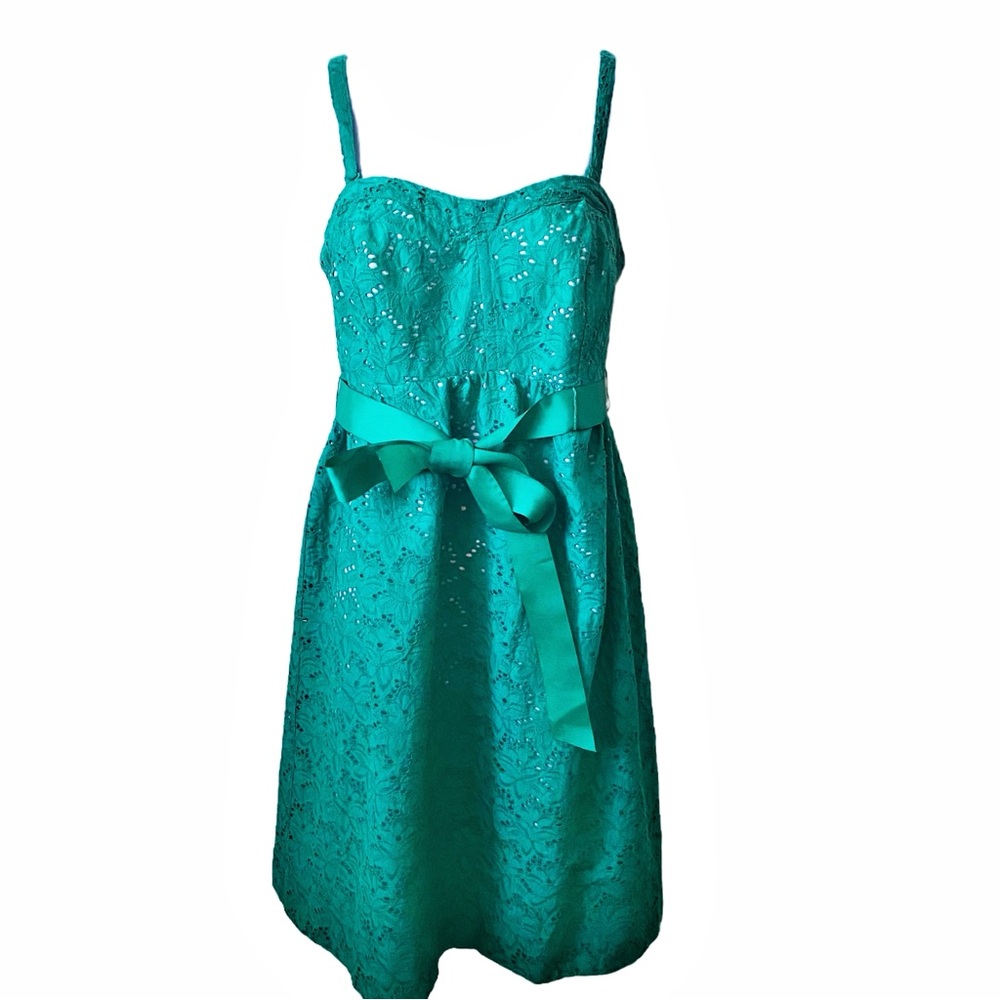 Motherhood, Green Floral Eyelet Summer Dress Bow Detail